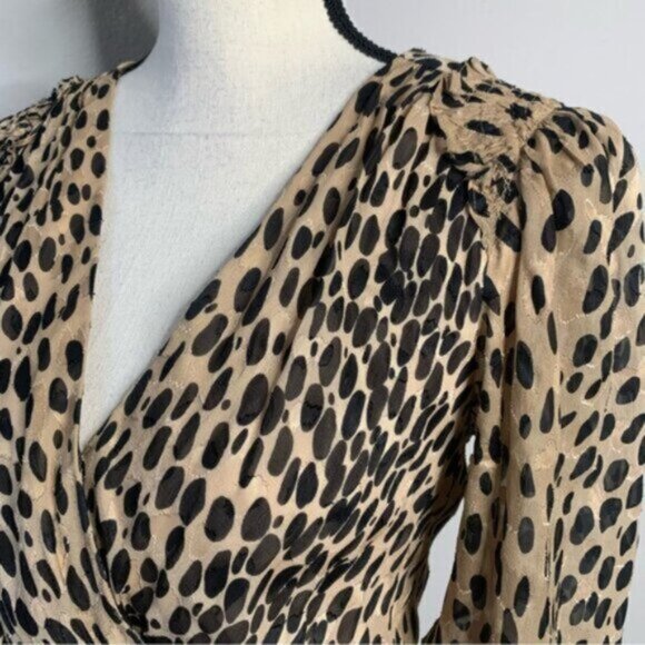 Rebecca Taylor Leopard Print Long Sleeve Plunged Neckline Mini Dress - Picture 9 of 16